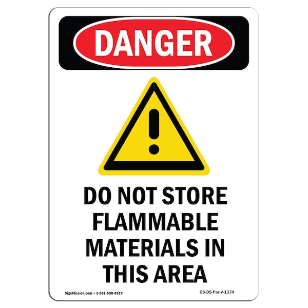 Safety Sign, OSHA Danger, 5" Height, Do Not Store Flammable, Portrait, 10PK